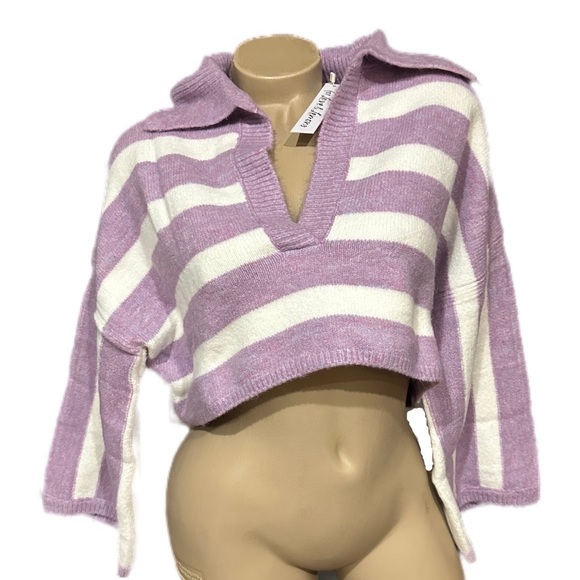 For Love & Lemons Maud Boxy Crop Sweater Purple NEW NWT - Picture 4 of 4